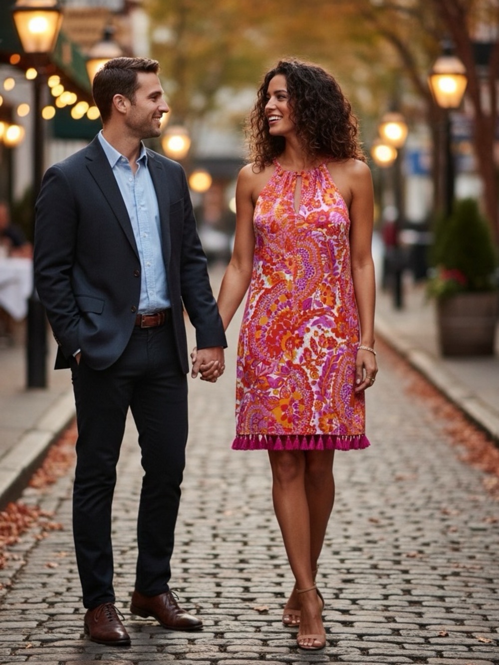 Trina Turk Pink Orange Paisley Halter Dress Tassel Hem Peony Shift Dress 4